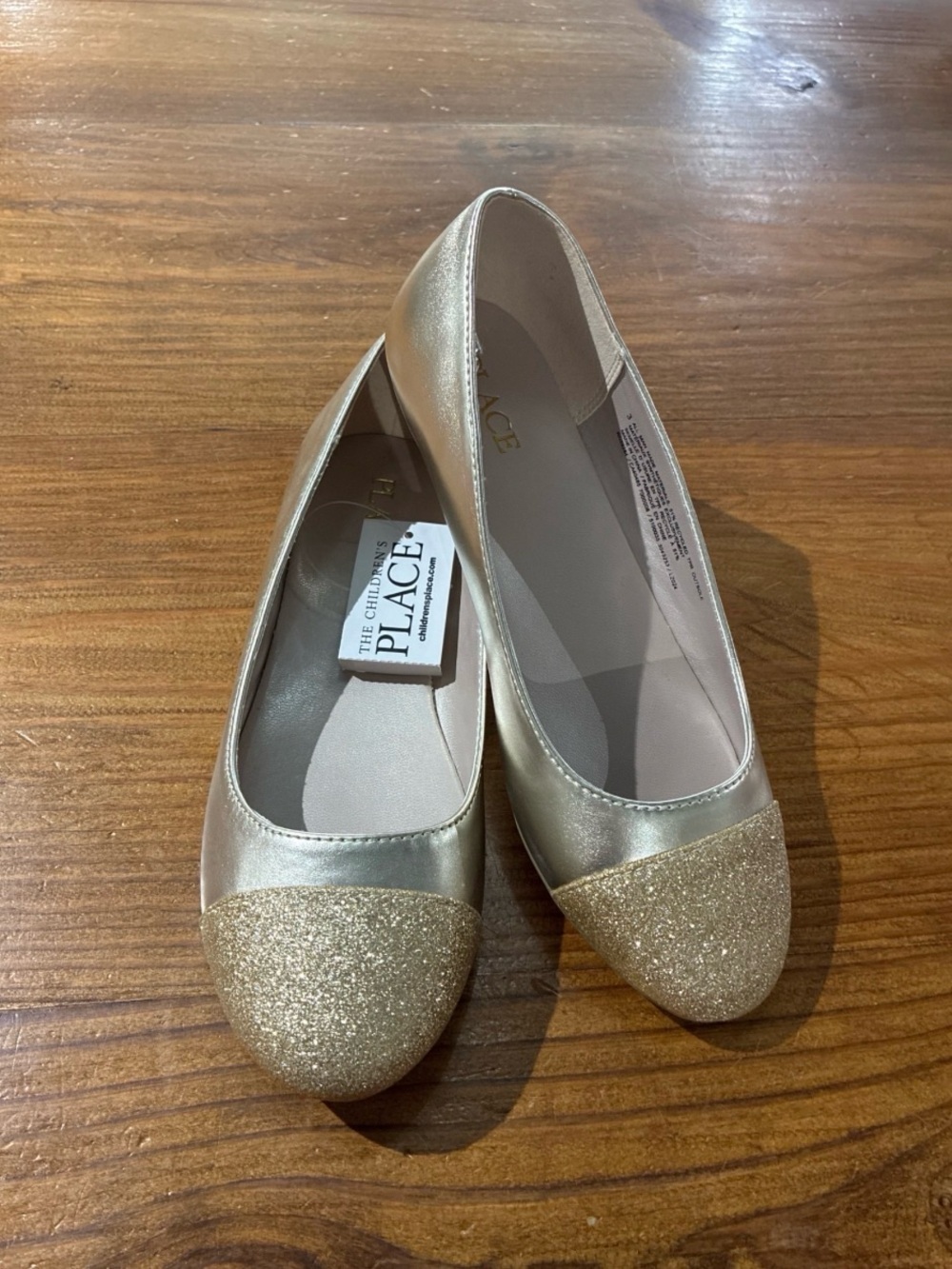 The Children's Place Gold Girls' Glitter-Toe Ballet Flats stock (12)